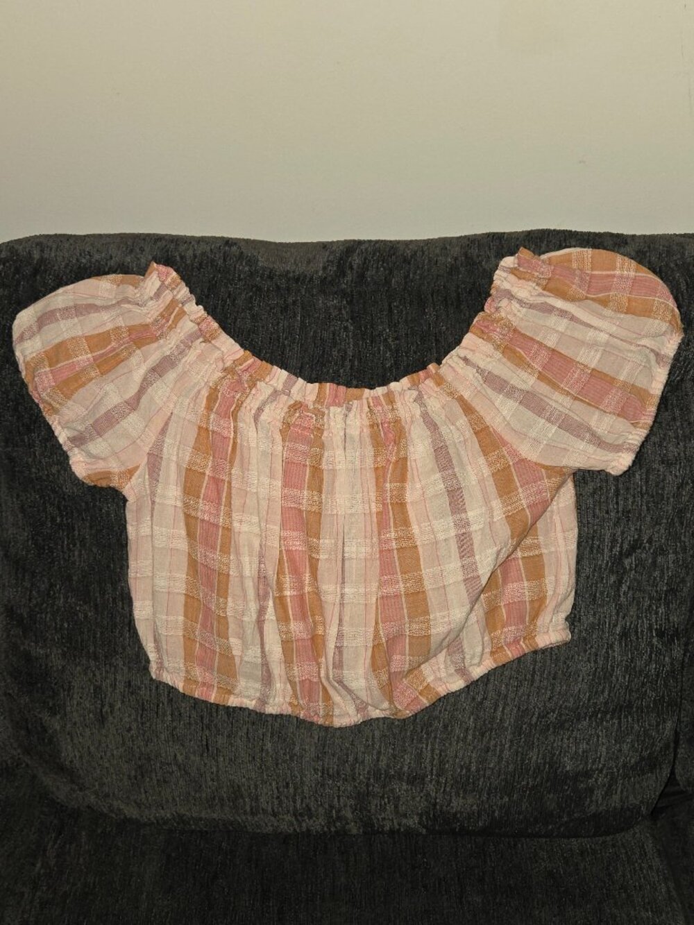 aerie Plaid Peasant Crop Top Size S